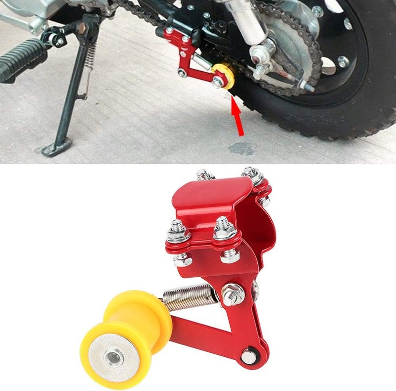 woobles Motorcycle Adjuster Chain Tensioner Roller, Universal Link Length Modified Guide Dirt Pit Bike Choppe rMotorcycle Modified Accessorieswith Backup Long Bolts (Red) - Image 1